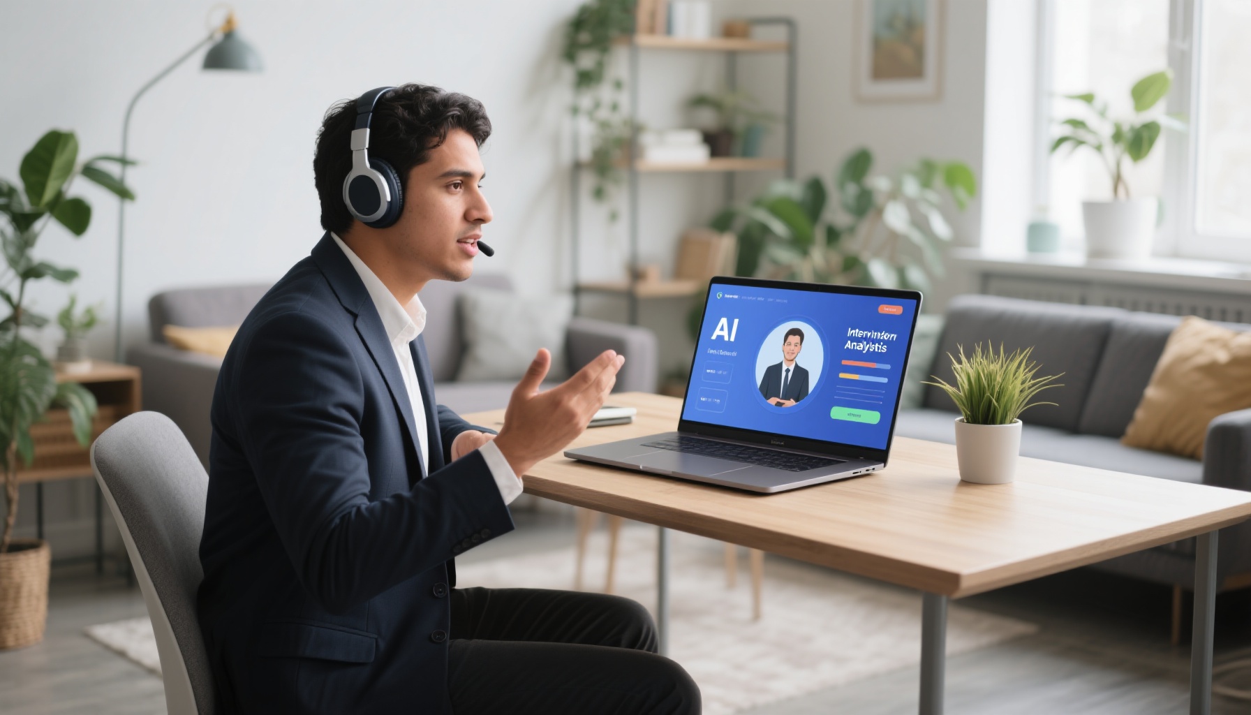 Professional using AI technology for interview preparation