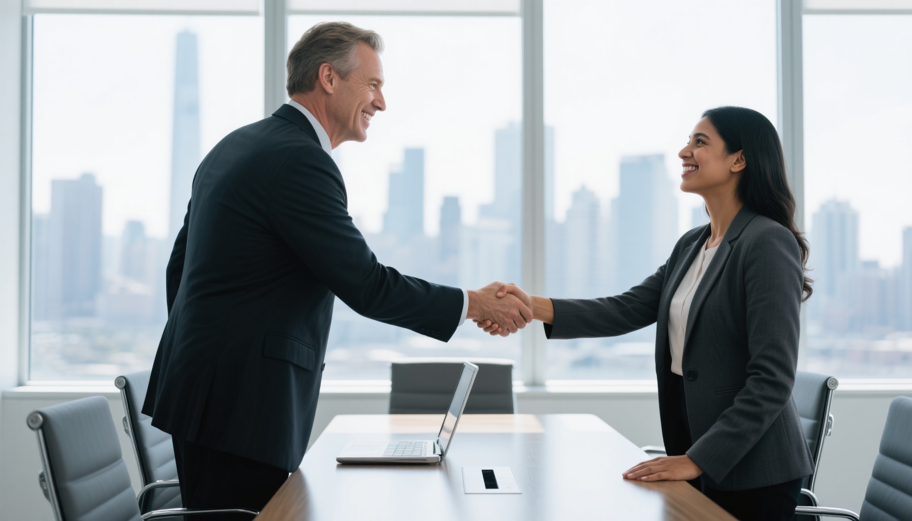 Successful job interview handshake between interviewer and candidate