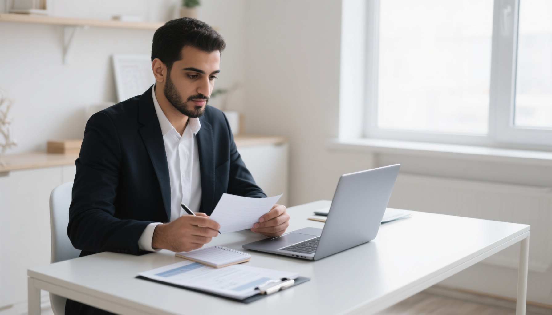 Professional job candidate preparing for interview with confidence