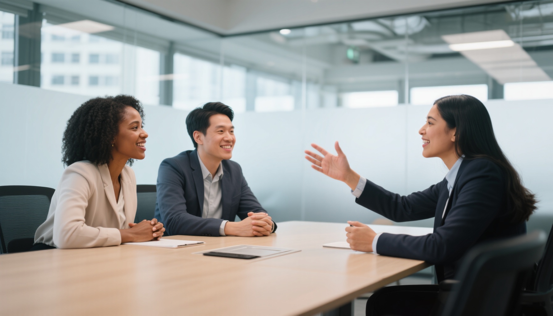 Diverse team of professionals discussing behavioral interview scenarios