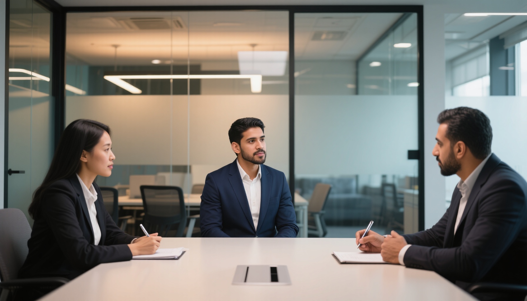 Diverse group of professionals in a mock interview setting