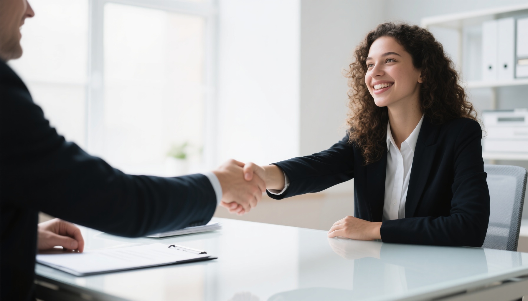 Confident professional shaking hands after successful interview