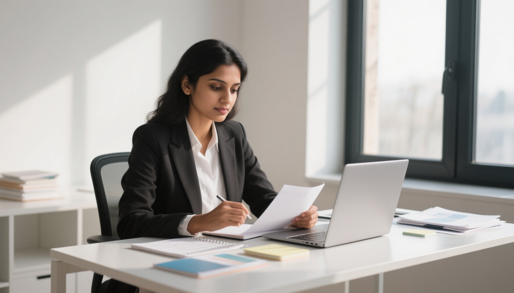 Professional woman preparing for interview with confidence