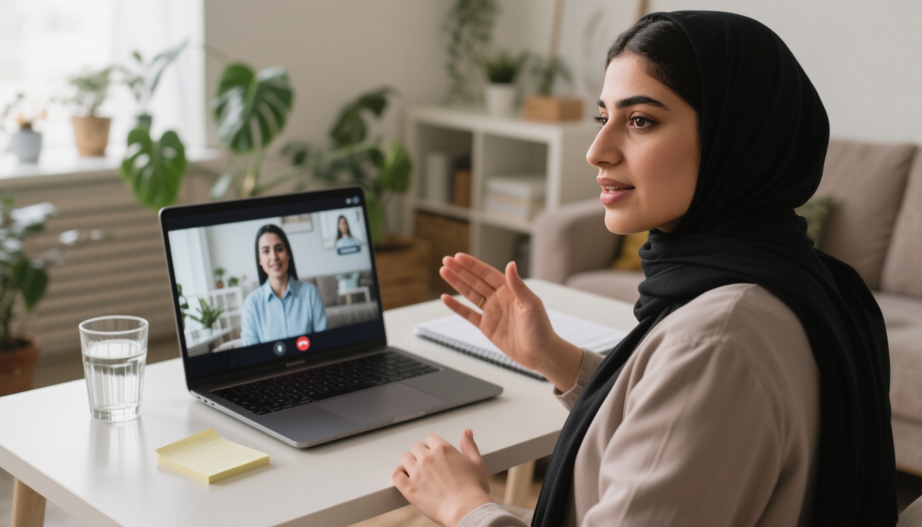 Professional using technology for interview preparation