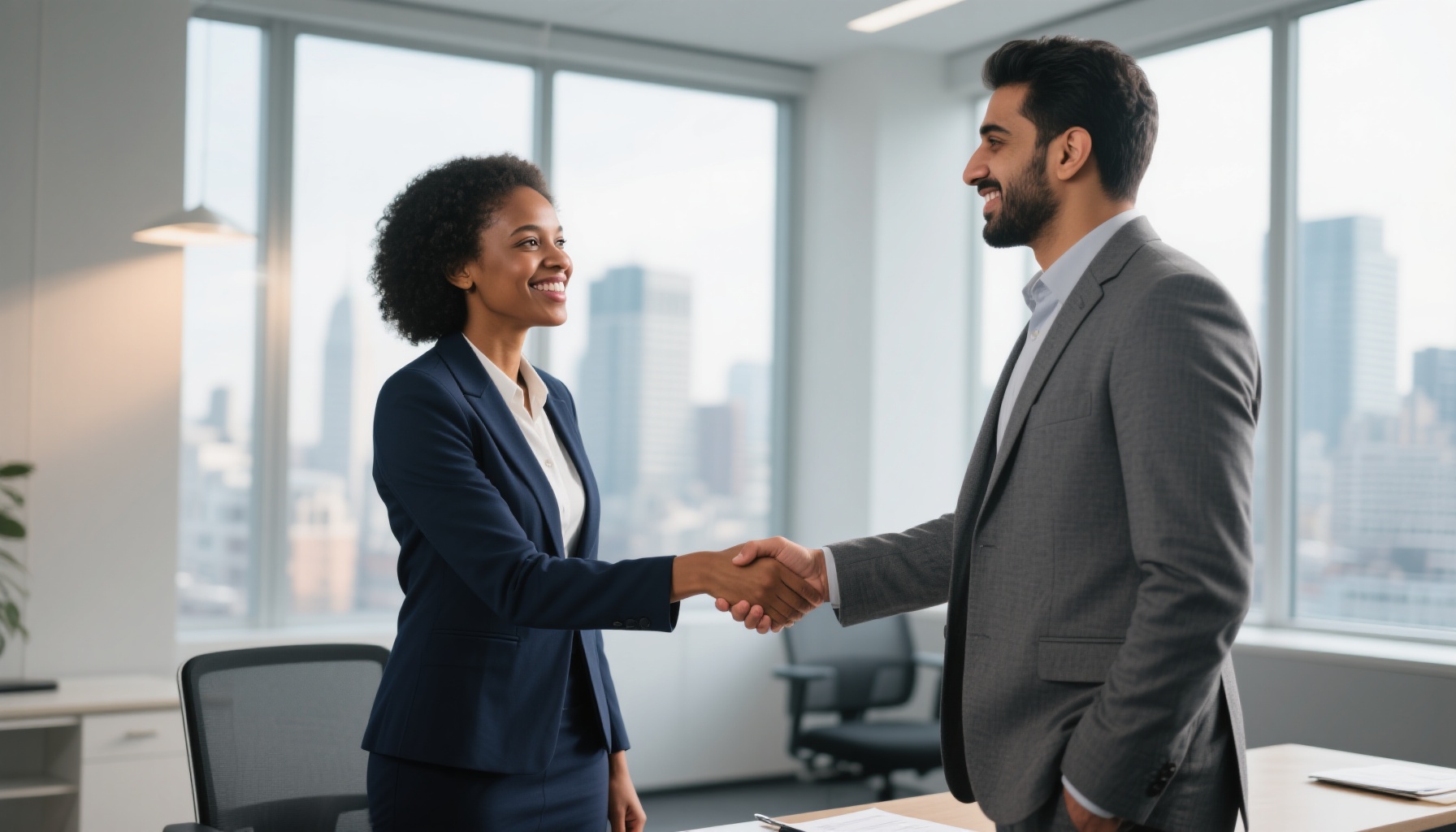 Successful handshake between interviewer and candidate after positive interview