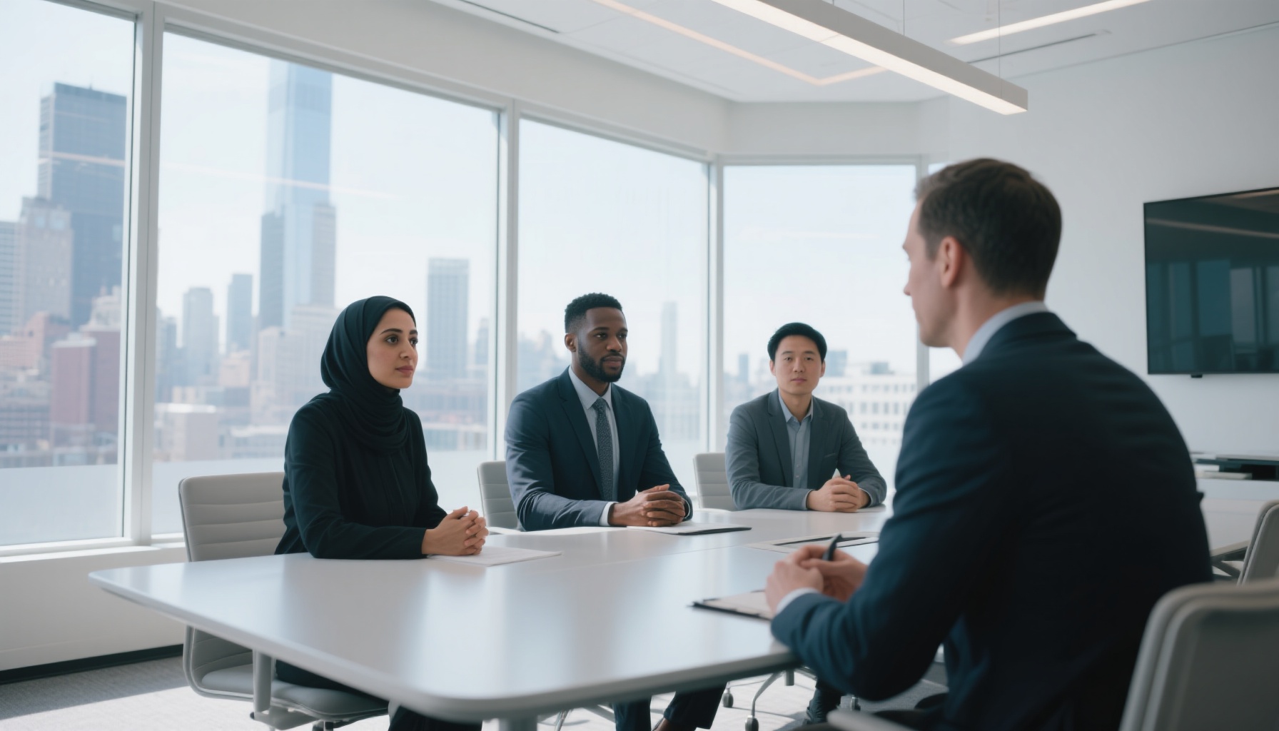 Diverse group of professionals in interview setting
