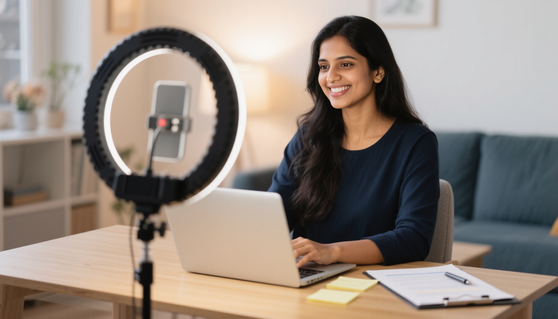 Person using laptop for video interview preparation