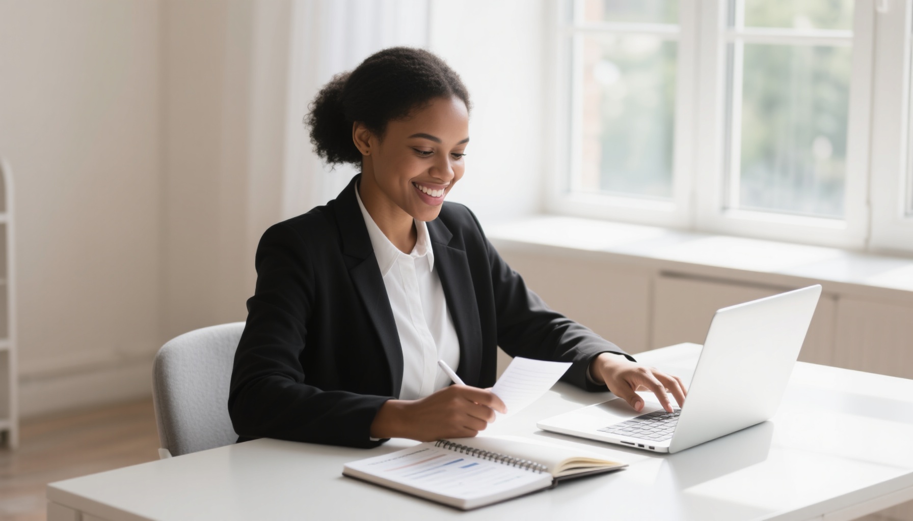 Professional woman preparing for interview with confidence