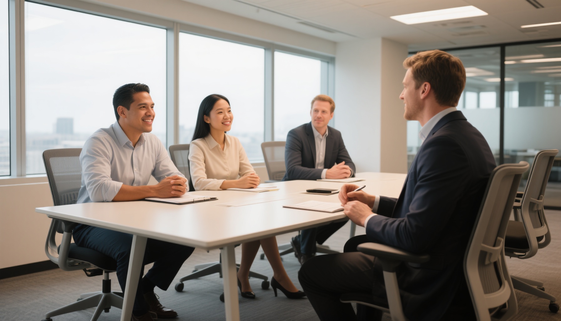 Diverse team conducting professional job interview