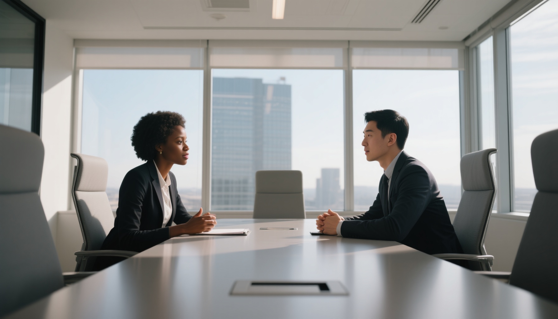 Diverse group of professionals in a modern interview setting