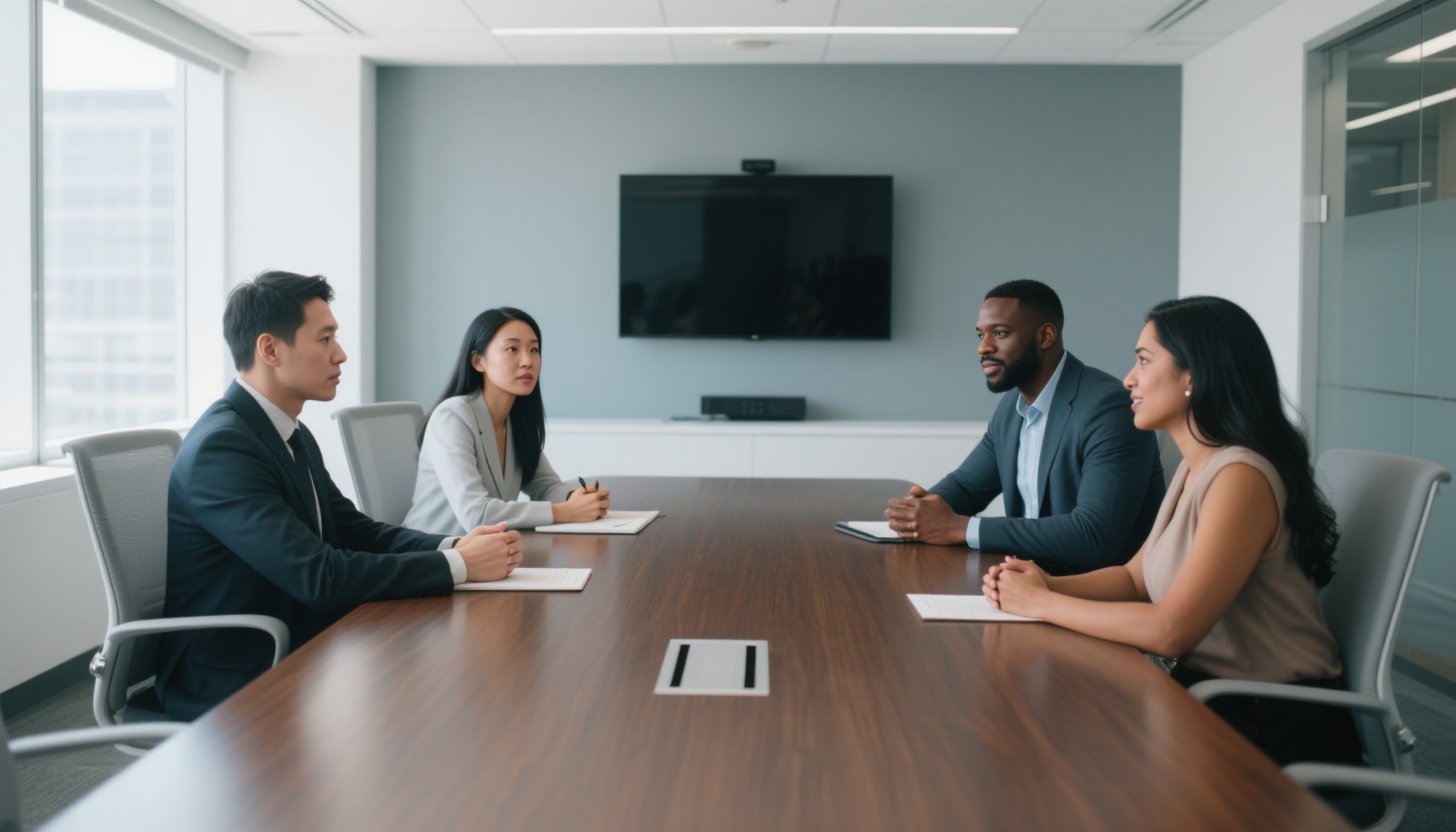Diverse interview panel conducting professional job interview
