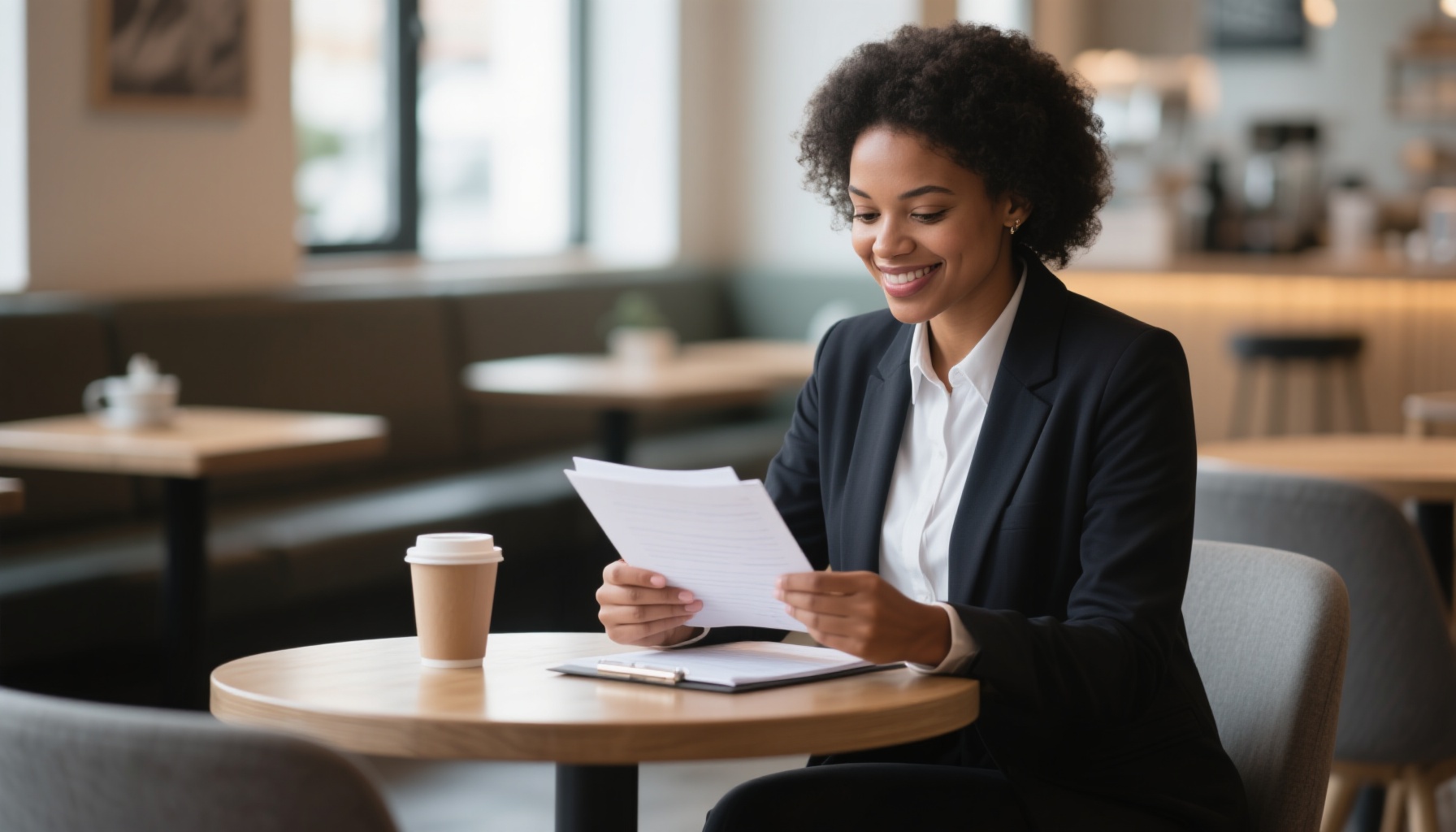Confident job seeker reviewing interview notes