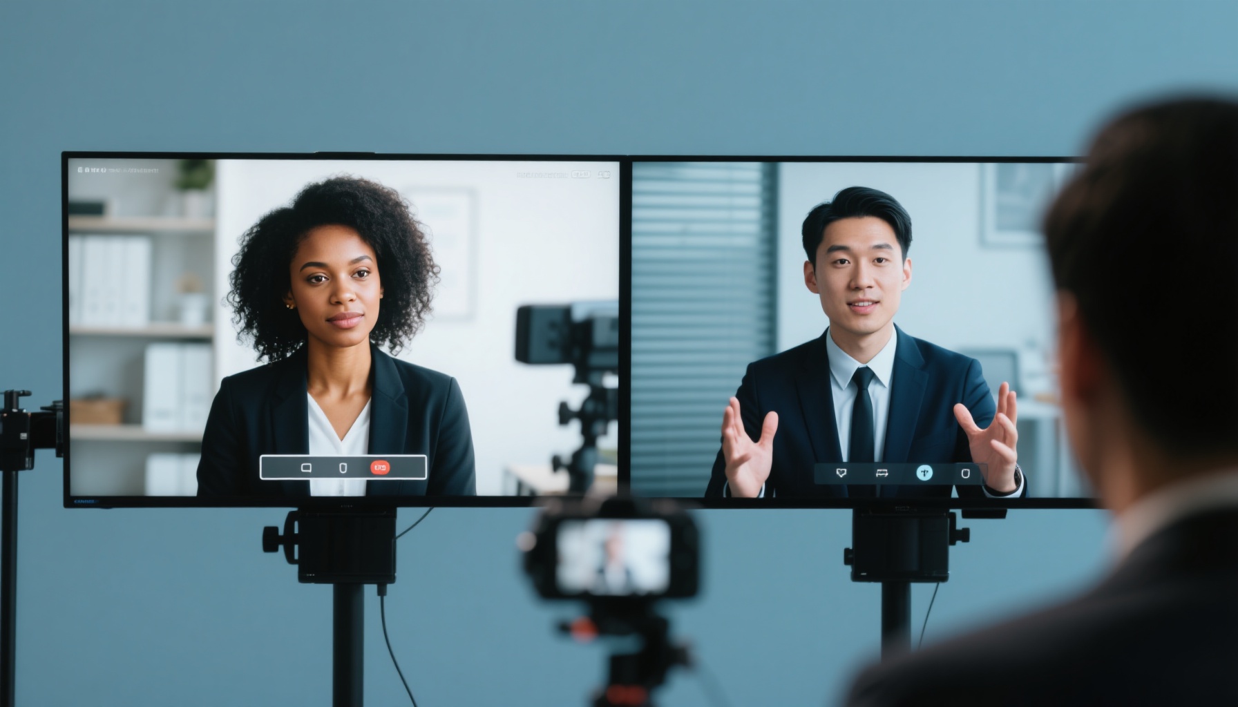 Diverse group of professionals in virtual interview or meeting