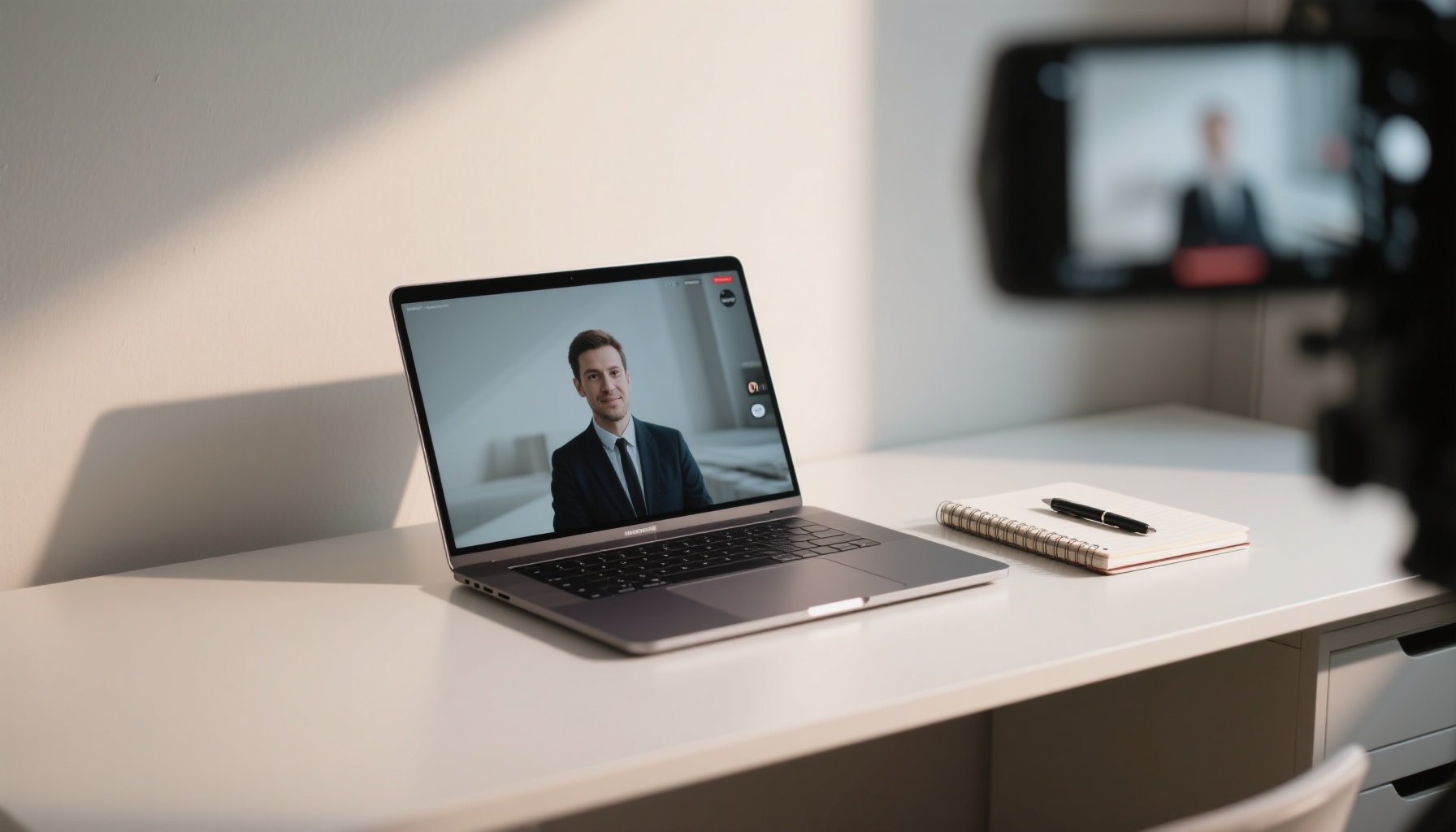 Professional virtual interview setup showing proper lighting and camera angle