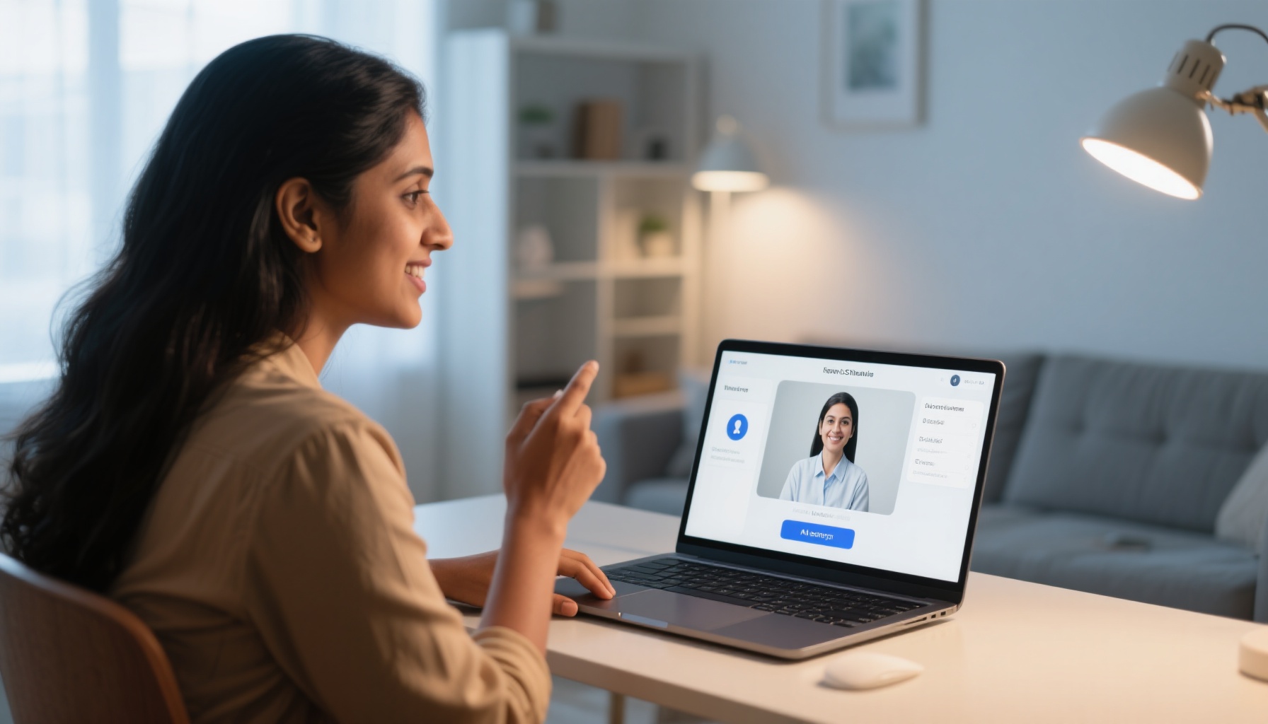 Professional using AI interview preparation software on laptop
