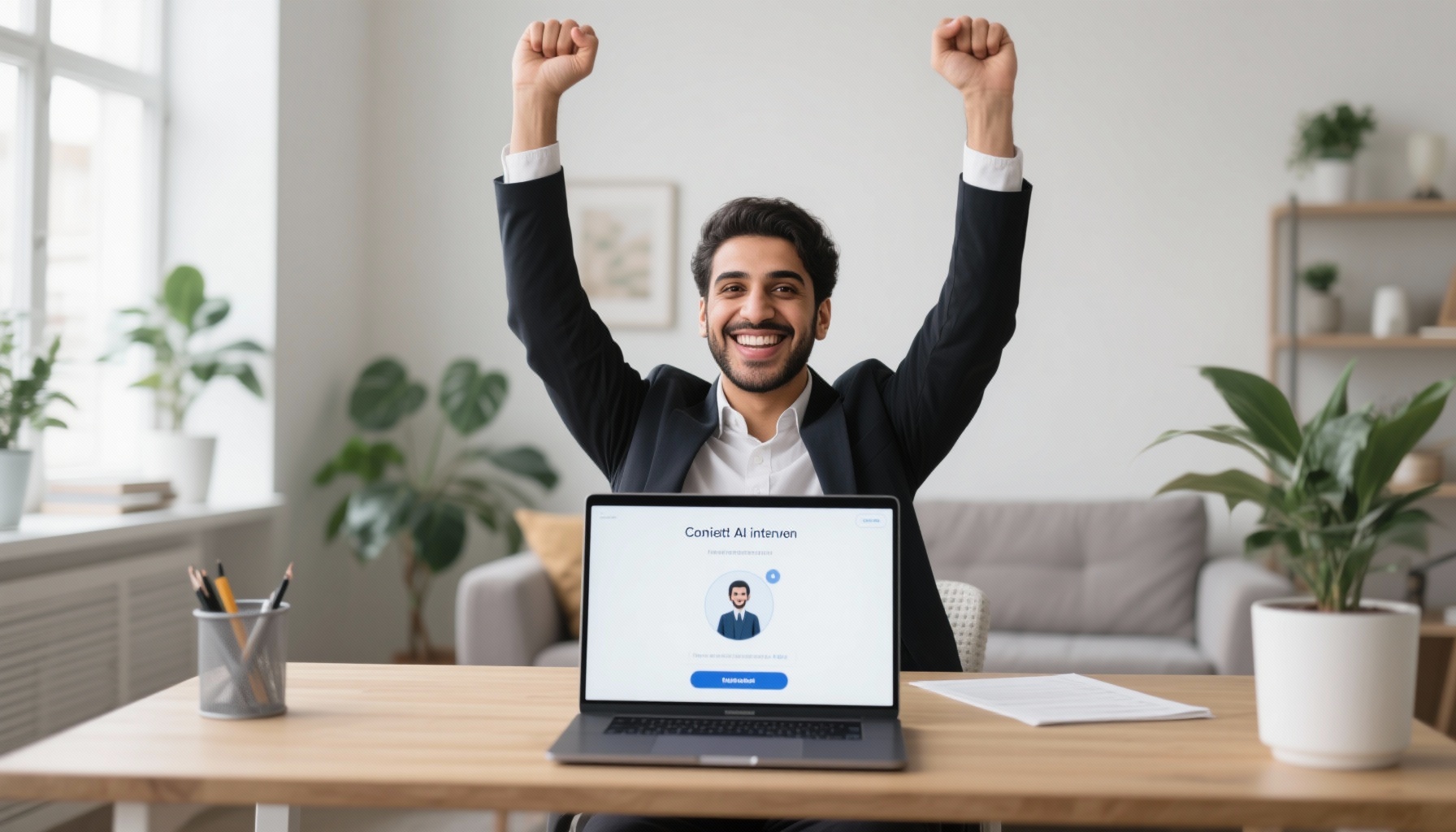 Successful candidate celebrating after completing AI interview