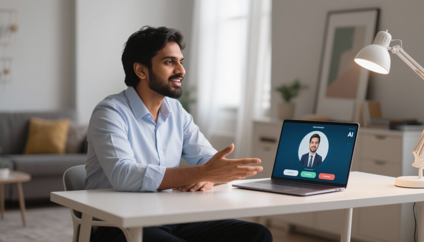 Professional using AI interview preparation software on laptop