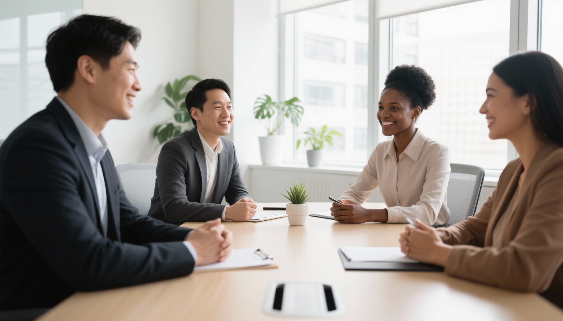 Diverse professionals in an engaging interview conversation