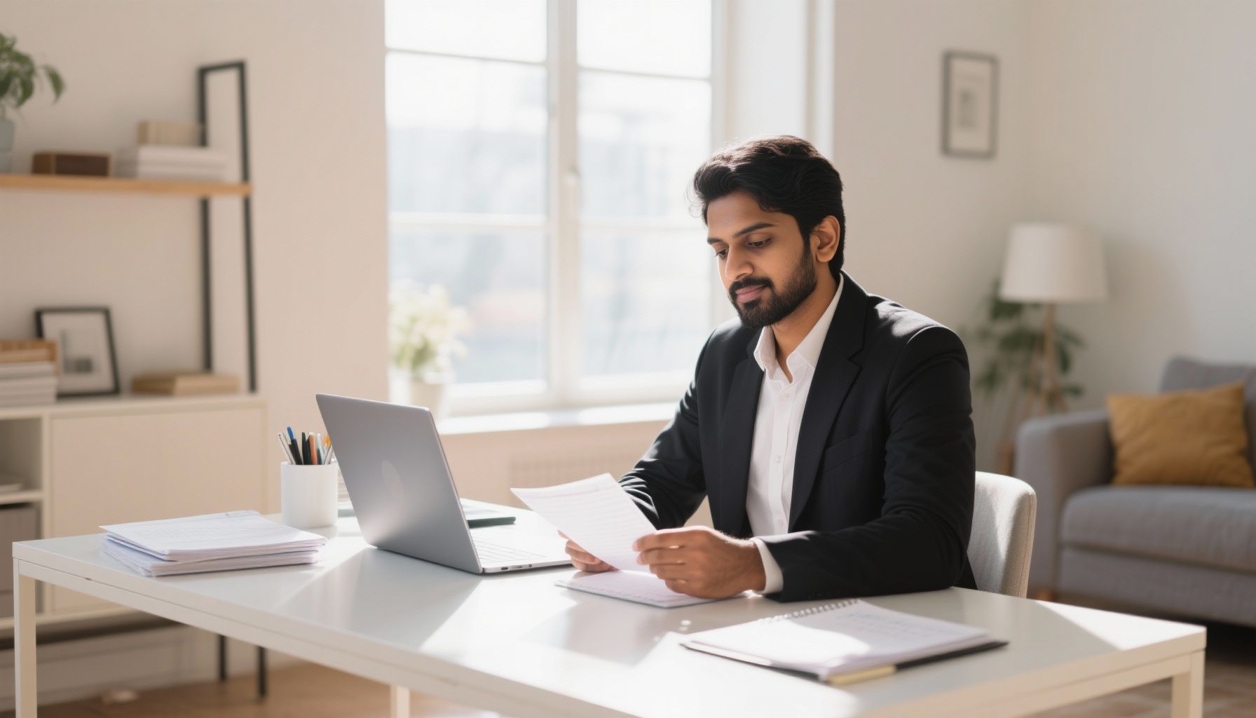 Professional job seeker preparing confidently for interview
