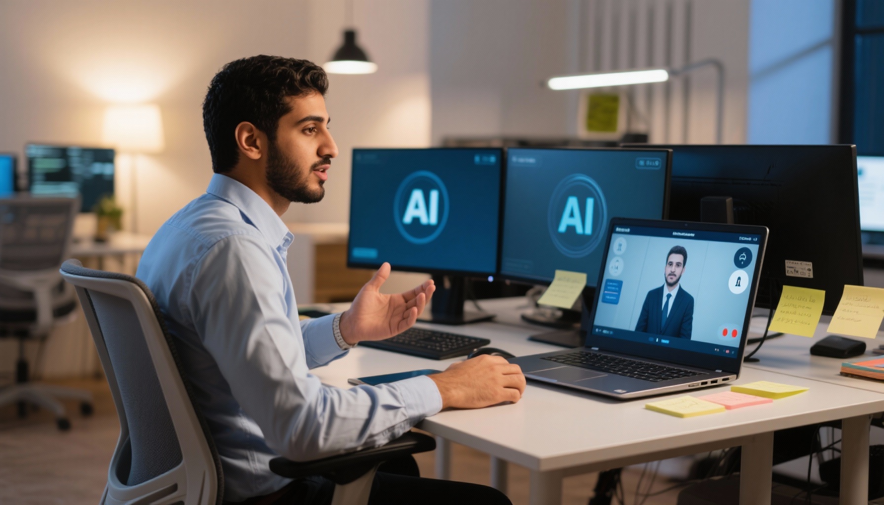 Professional using AI technology for interview preparation
