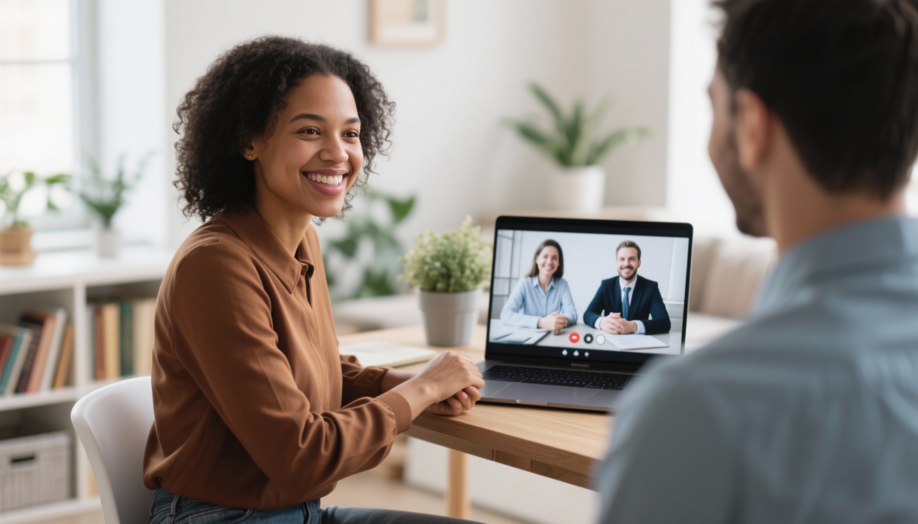 Confident professional succeeding in virtual interview