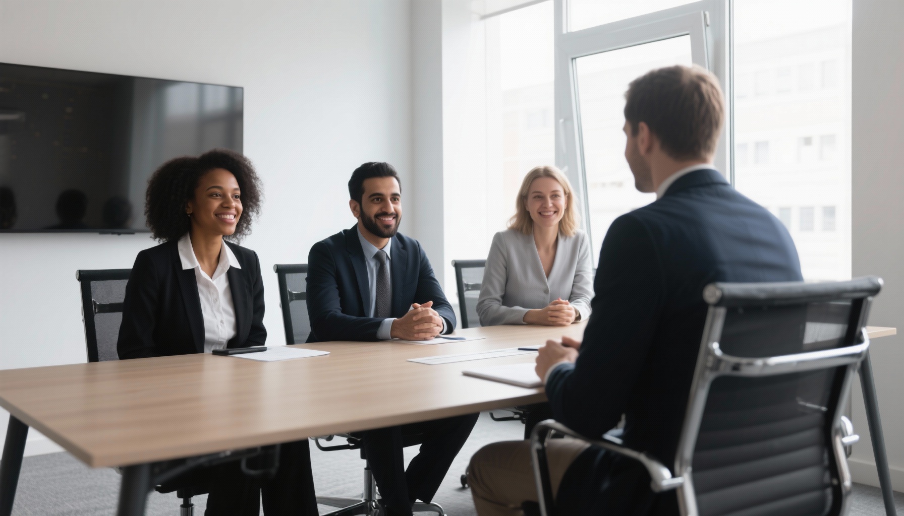 Diverse interview panel conducting professional interview