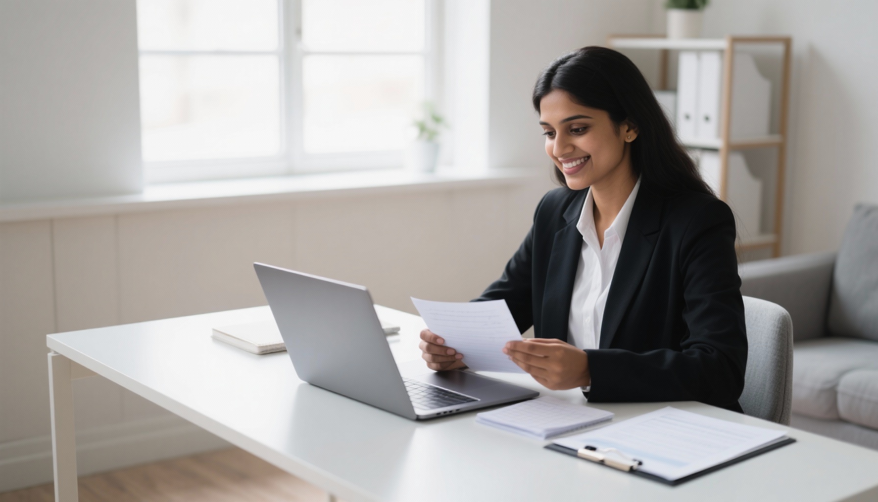 Professional woman preparing for interview with confidence