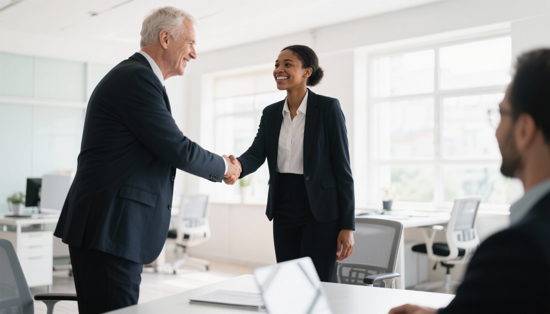 Successful job interview handshake moment
