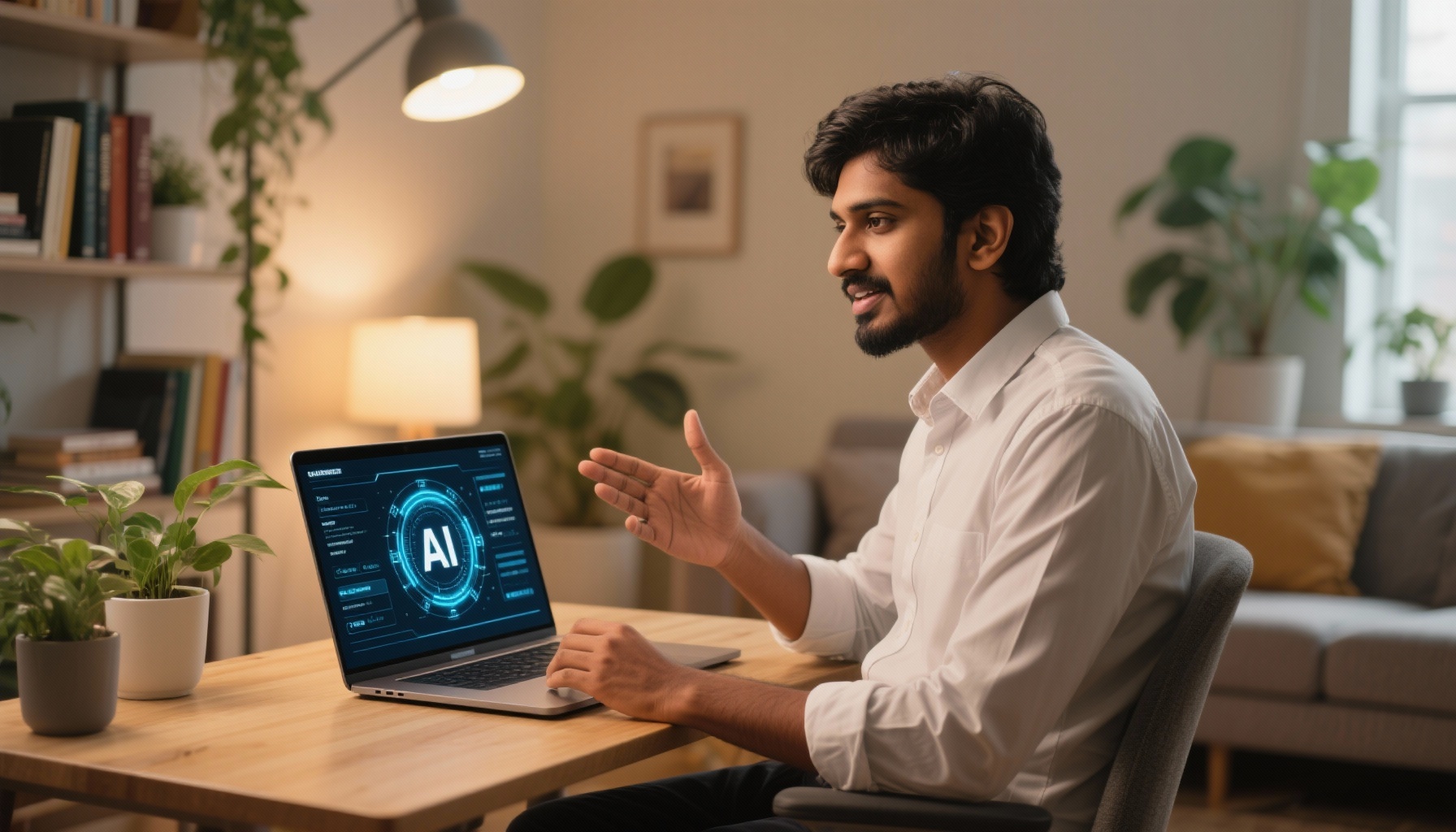 A professional practicing interview answers with AI assistance