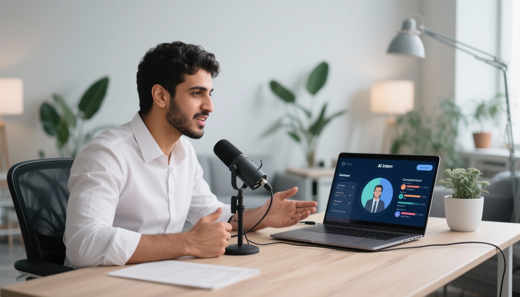Professional using AI technology for interview preparation