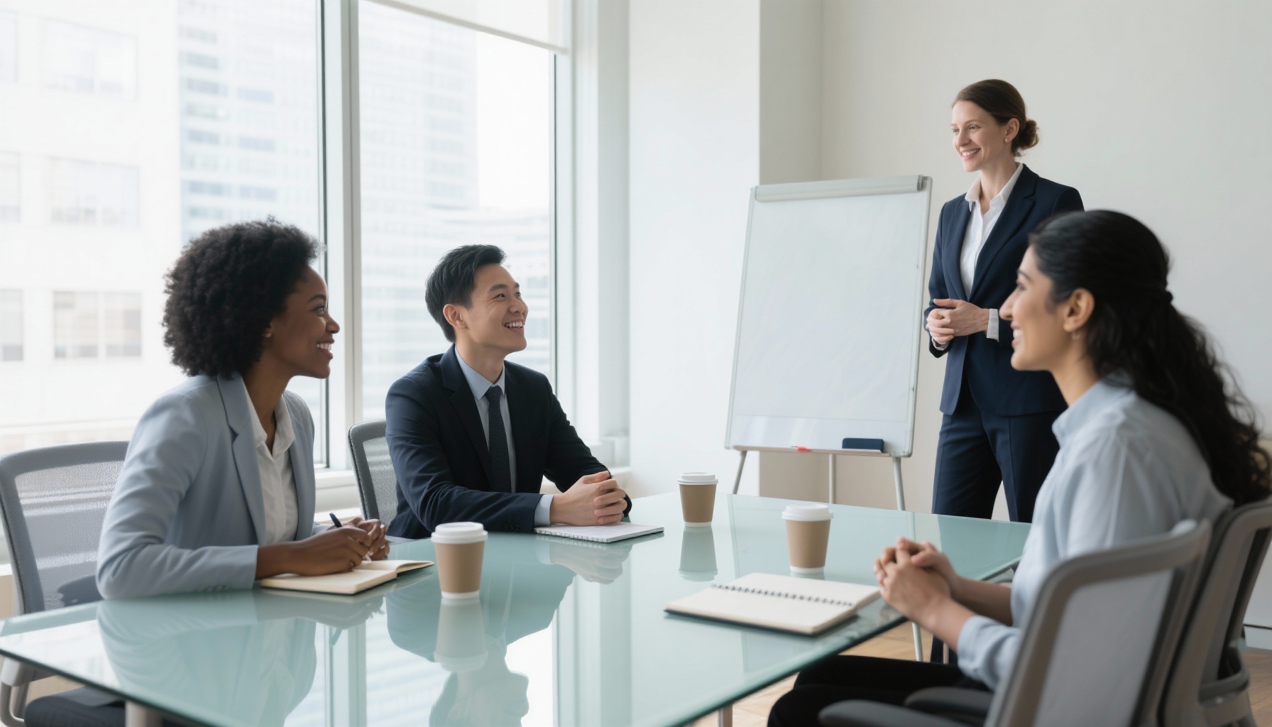Diverse group of professionals in a modern coaching session