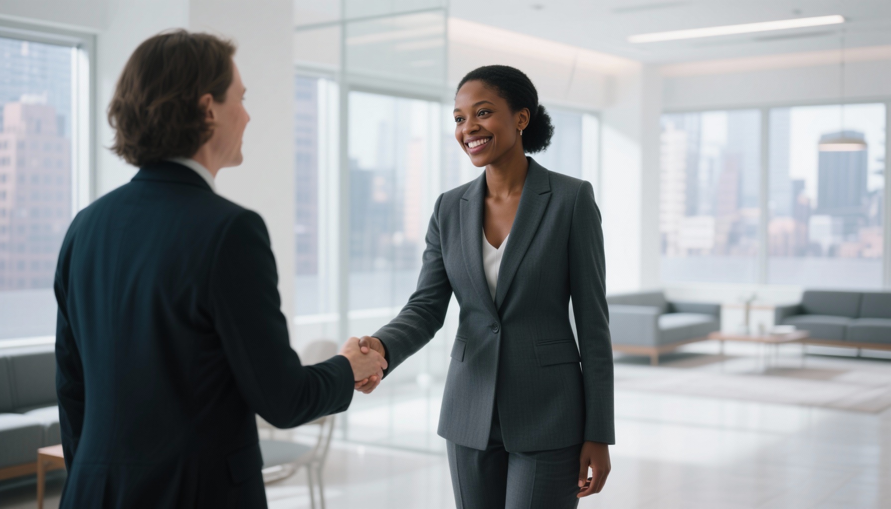 Confident professional shaking hands after successful interview