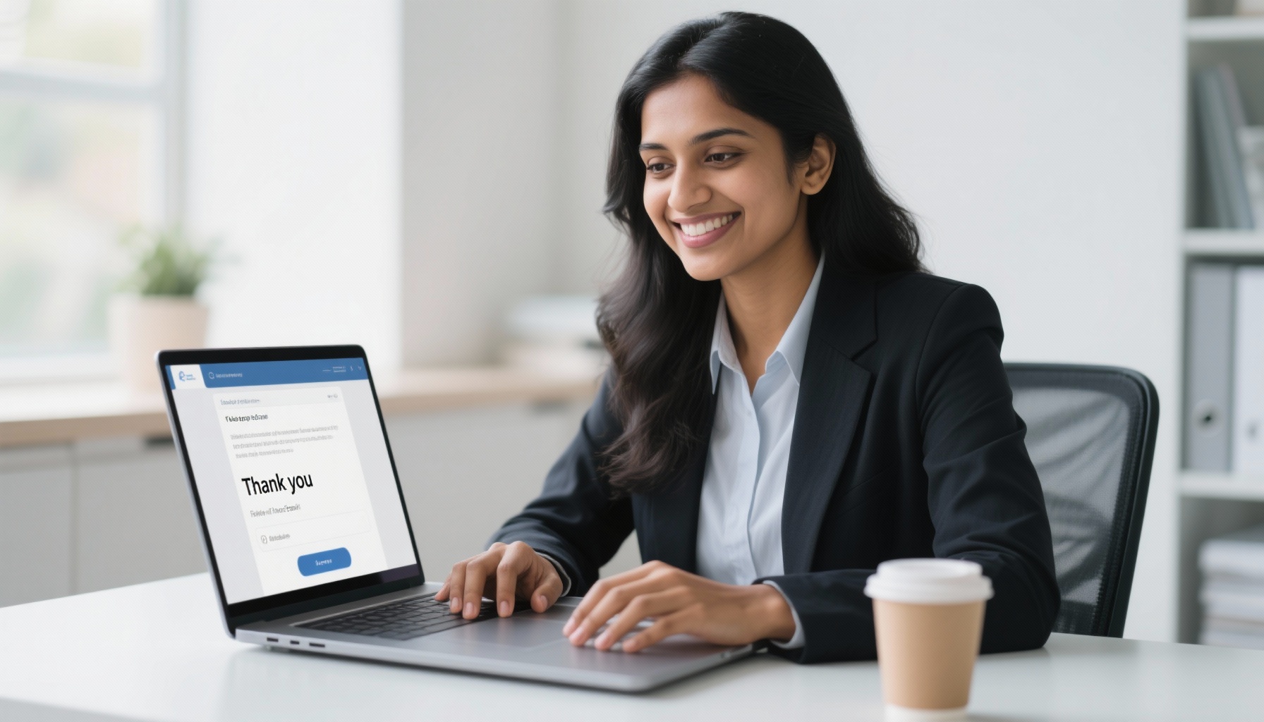 Professional sending follow-up email after successful interview