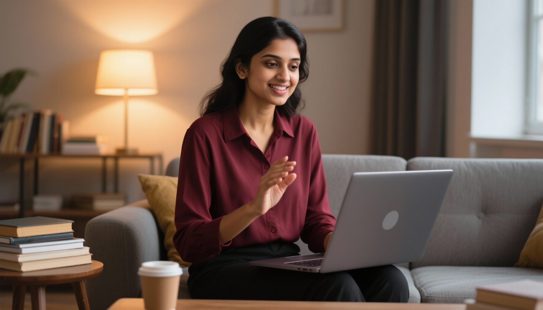 Professional practicing interview responses confidently