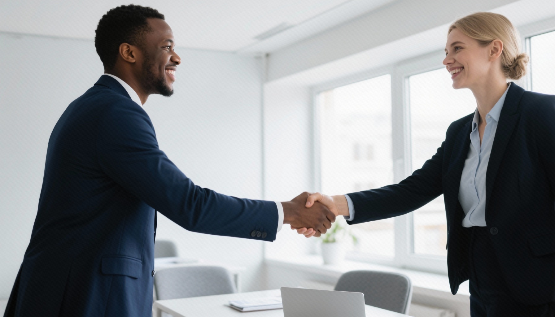 Successful interview handshake moment