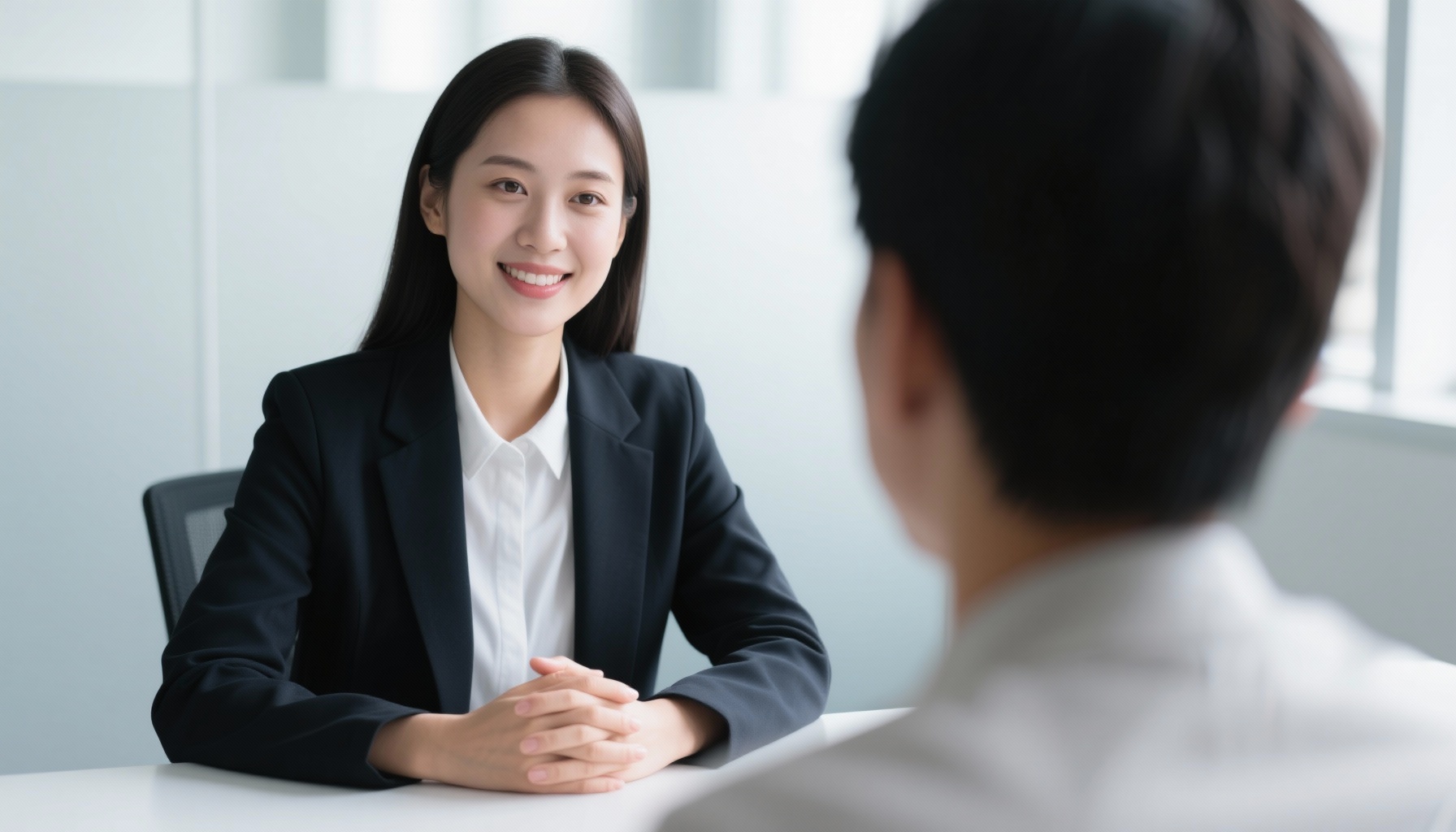Professional demonstrating confident body language in interview