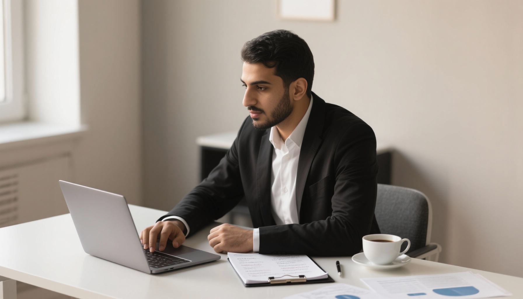 Professional preparing for interview with organized materials