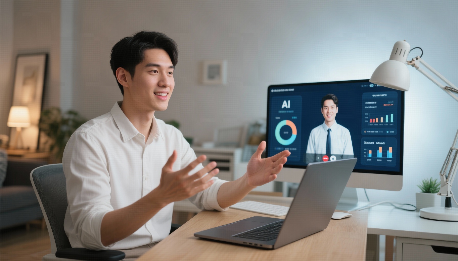 Person practicing interview skills with AI technology