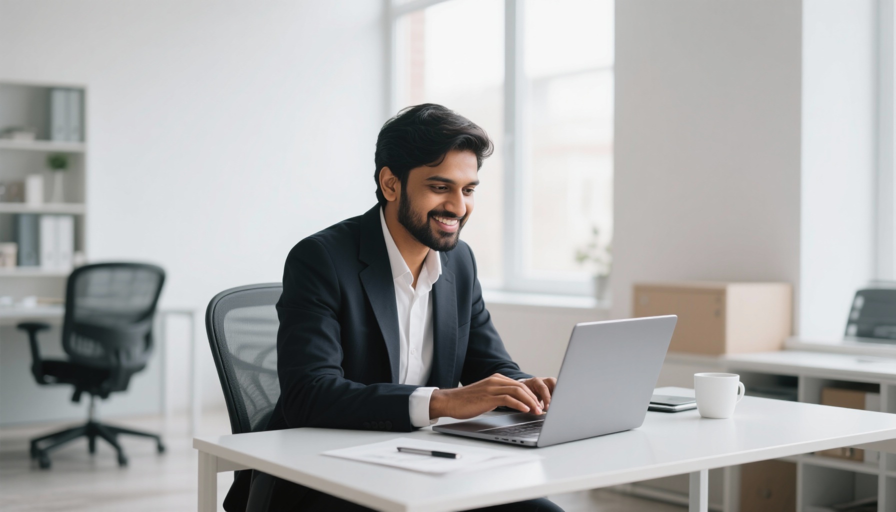 Professional sending follow-up email after successful interview