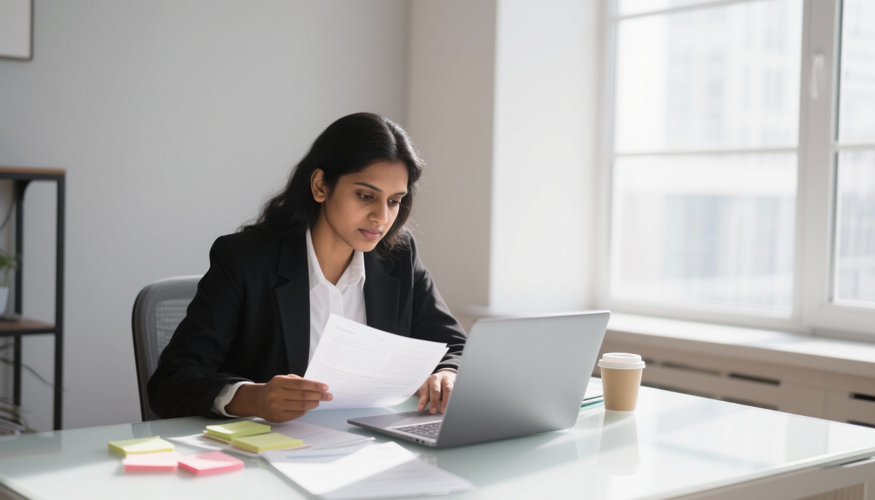 Professional preparing for job interview with organized materials
