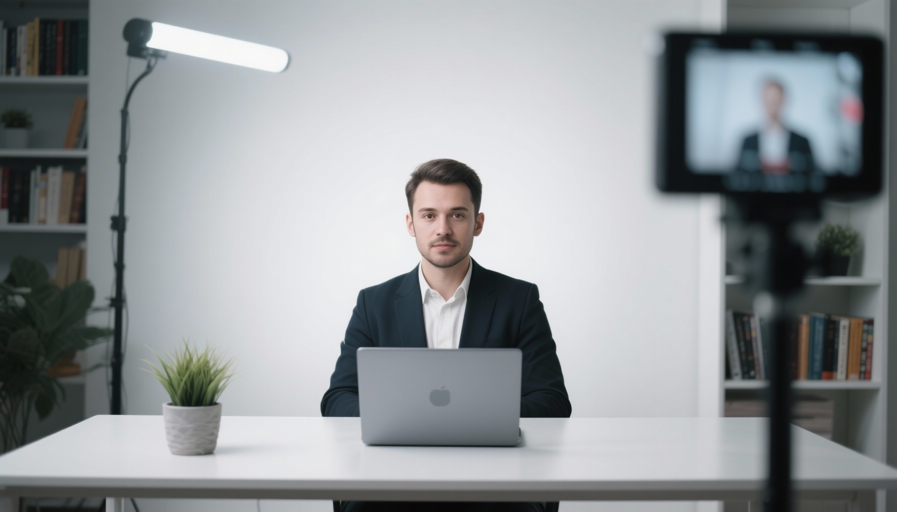 Professional video interview setup with good lighting and background