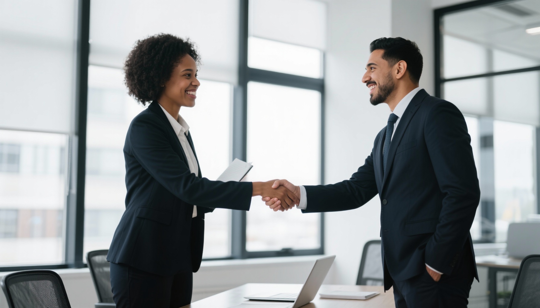 Successful job interview handshake between interviewer and candidate