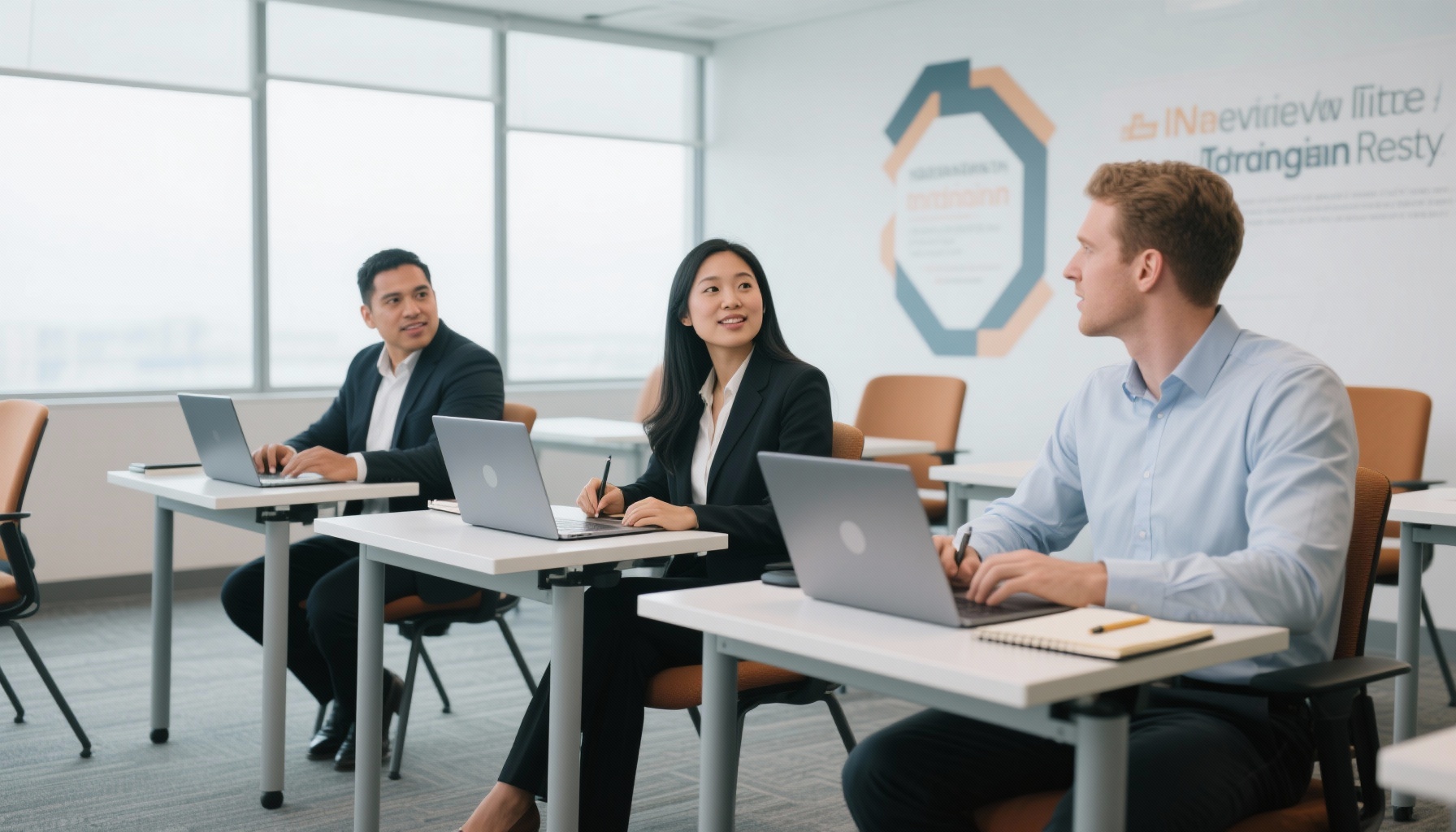 Diverse group of professionals practicing AI interview techniques
