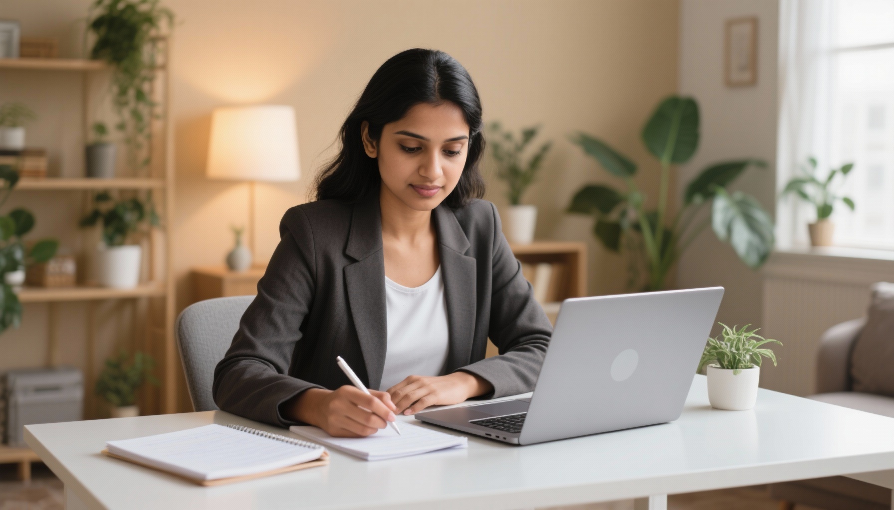 Professional woman preparing for interview with confidence