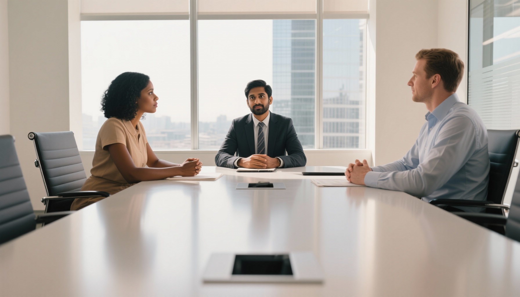 Diverse group of professionals in a modern interview setting