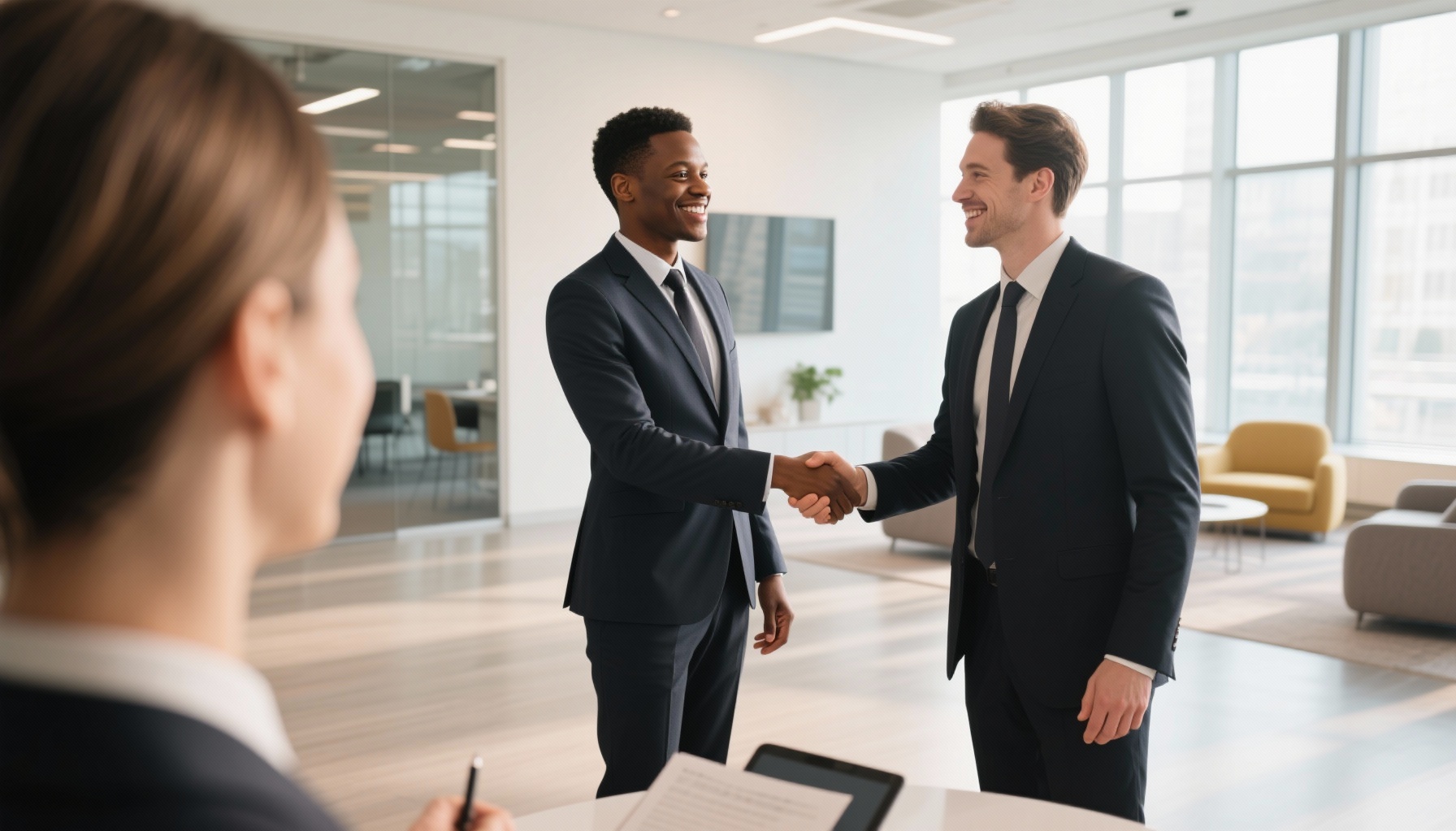 Successful job candidate shaking hands after interview