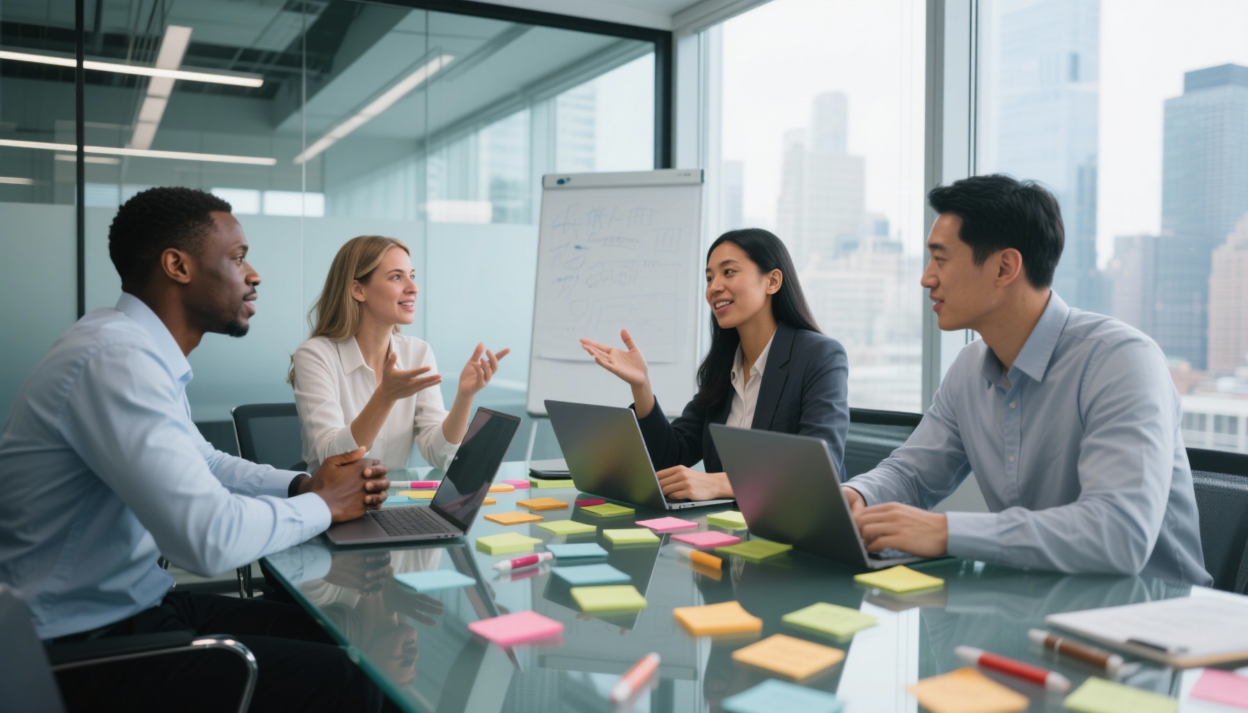 Diverse group of professionals in a collaborative brainstorming session