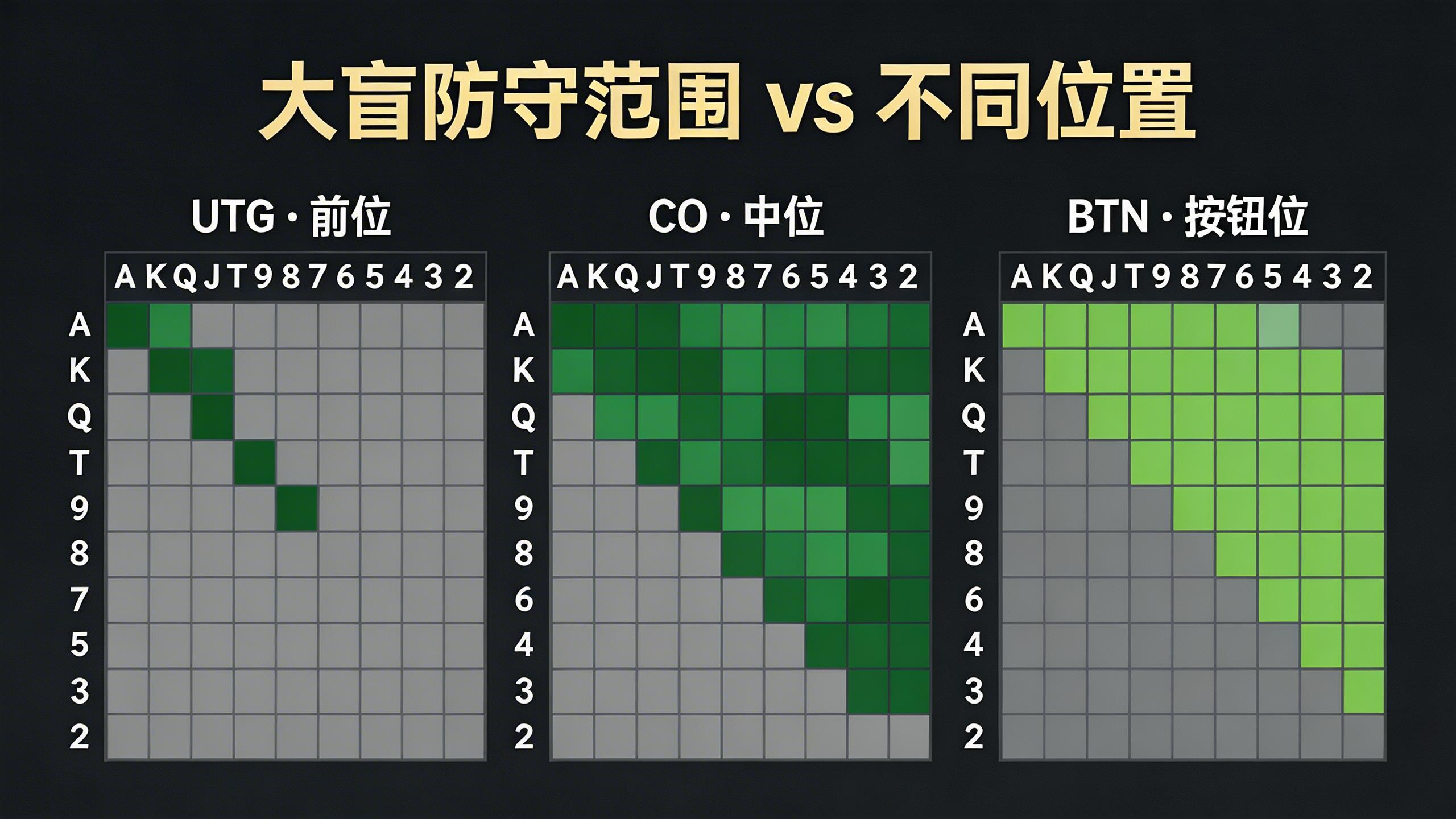 大盲位对阵不同位置的跟注范围对比图